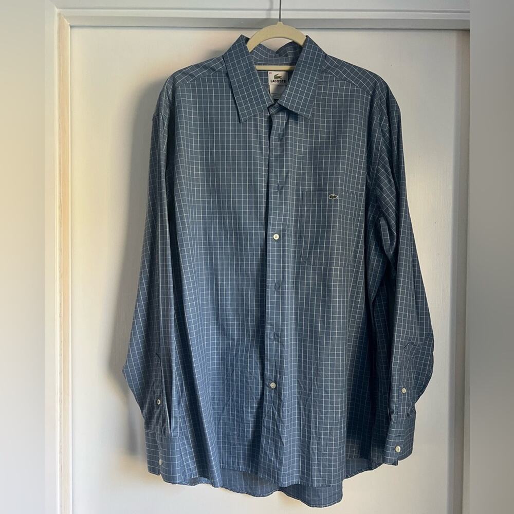 Lacoste Men's Blue Windowpane Dress Shirt Size 45